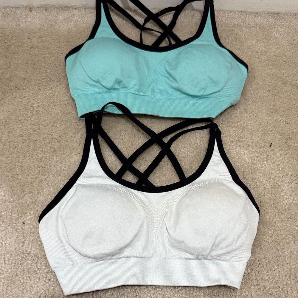 Women's Strappy Sports Bra Set - Mint and White two